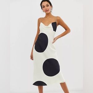 C/MEO Sectional cowl neck midi slip dress in ecru spot